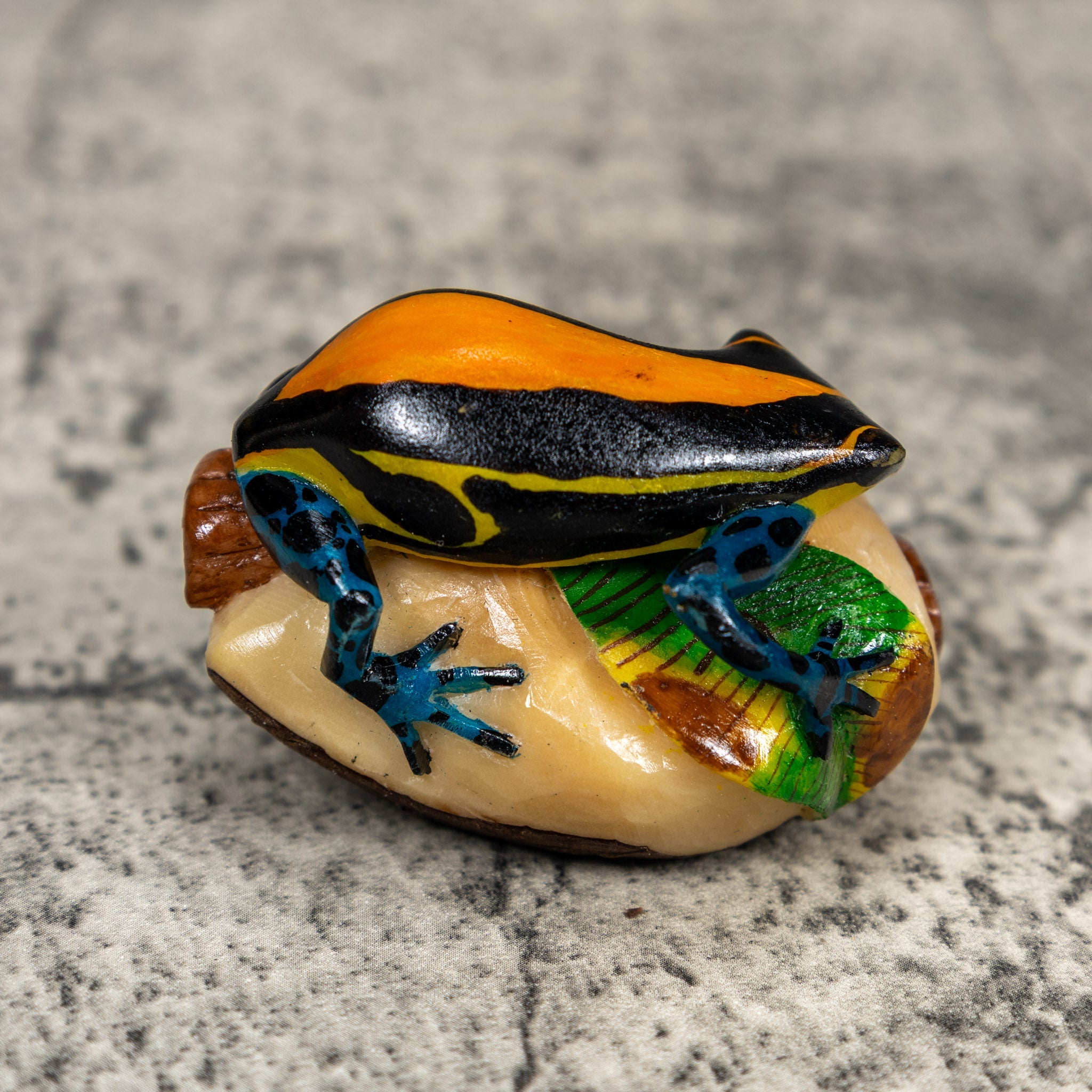 Black Orange Yellow And Blue Poison Dart Frog Tagua Carving