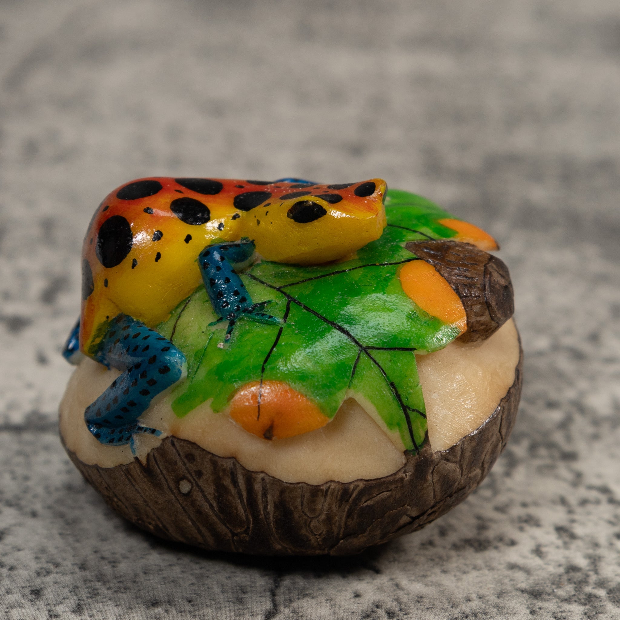 Orange Yellow And Blue Poison Dart Frog Tagua Carving