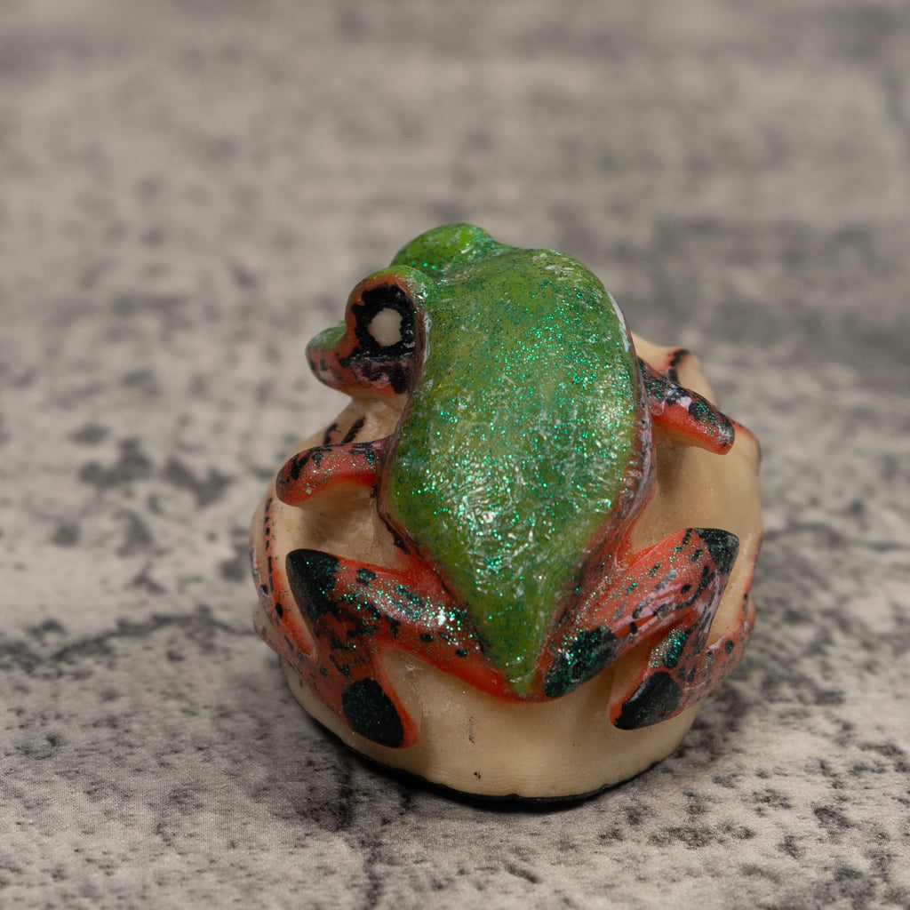 Green Orange And Black Frog Tagua Carving
