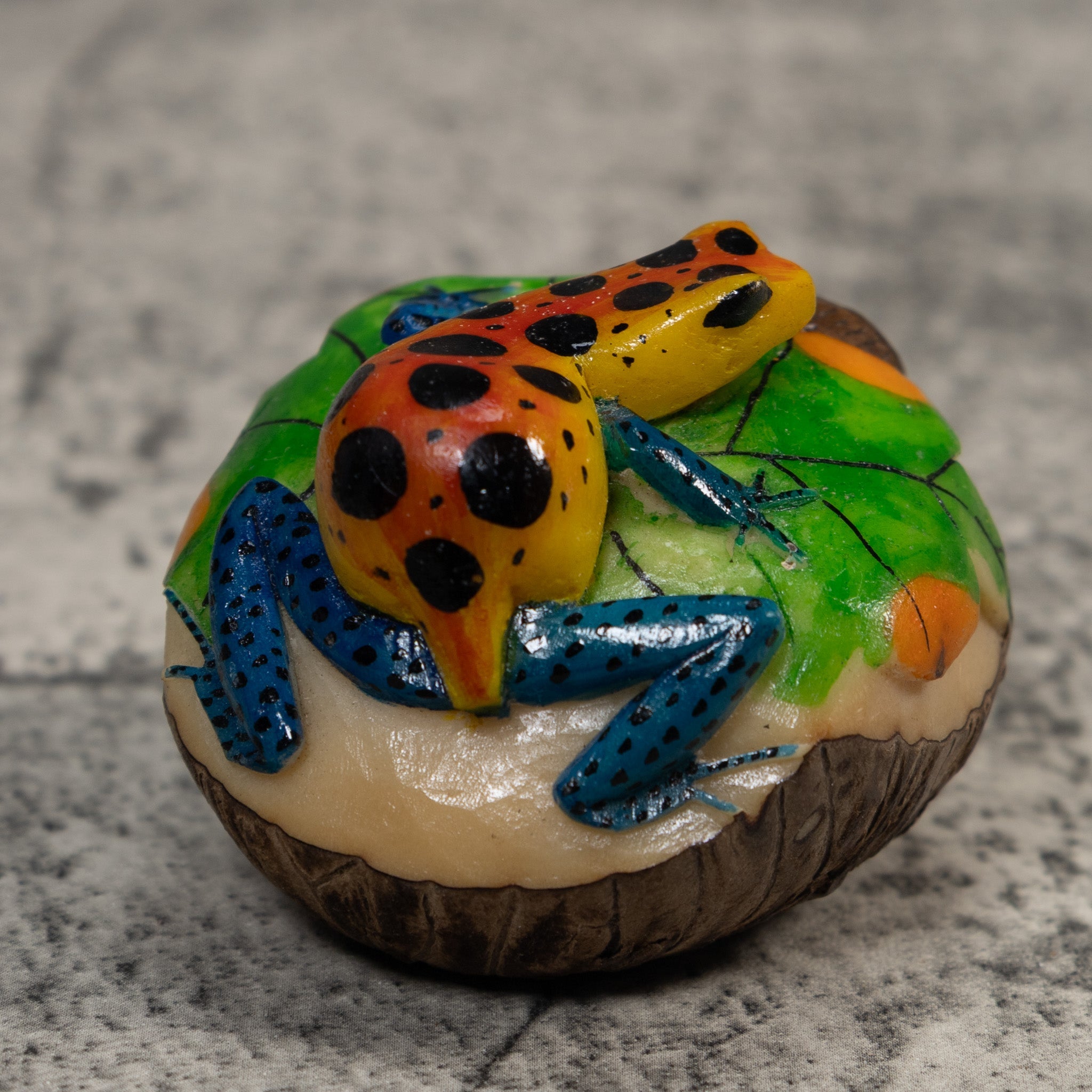Orange Yellow And Blue Poison Dart Frog Tagua Carving