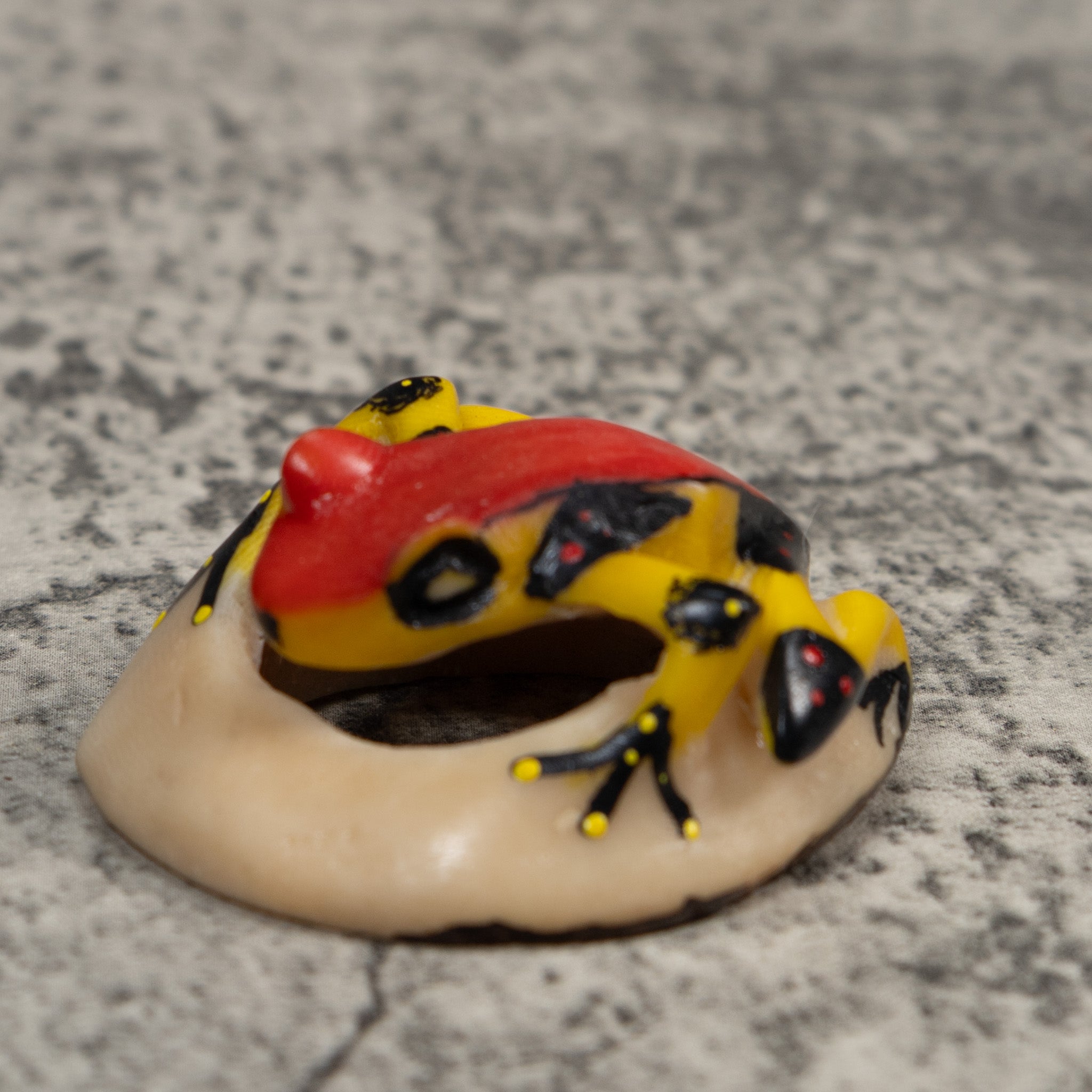 Vintage Red Black And Yellow Poison Dart Frog Tagua Carving