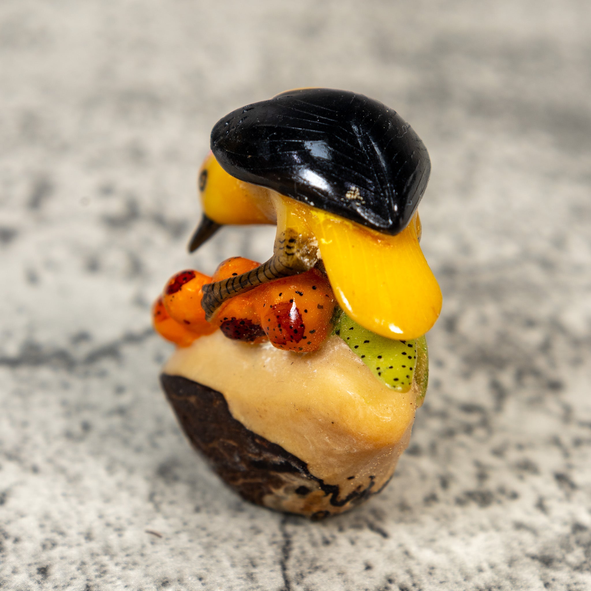 Red Yellow And Black Oriole Bird Tagua Carving