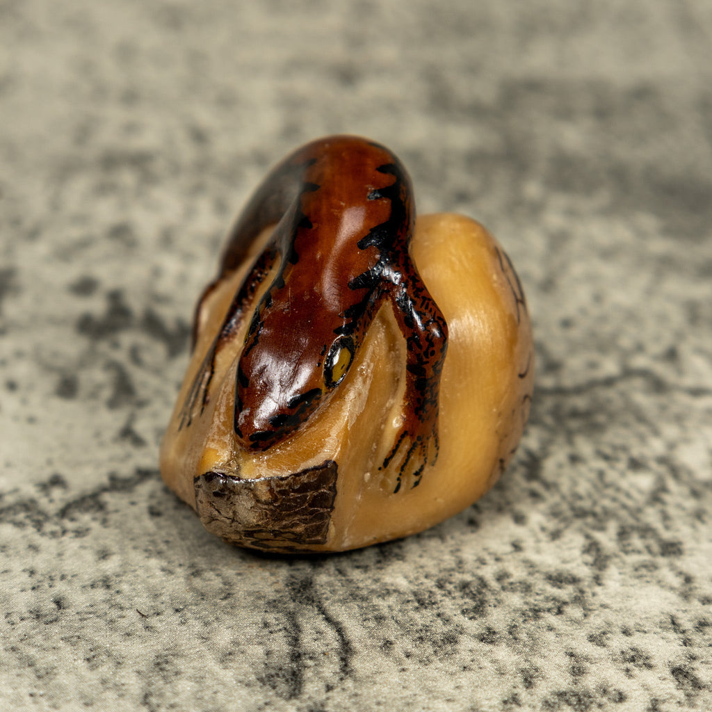 Vintage Black And Brown Gecko Lizard Tagua Carving