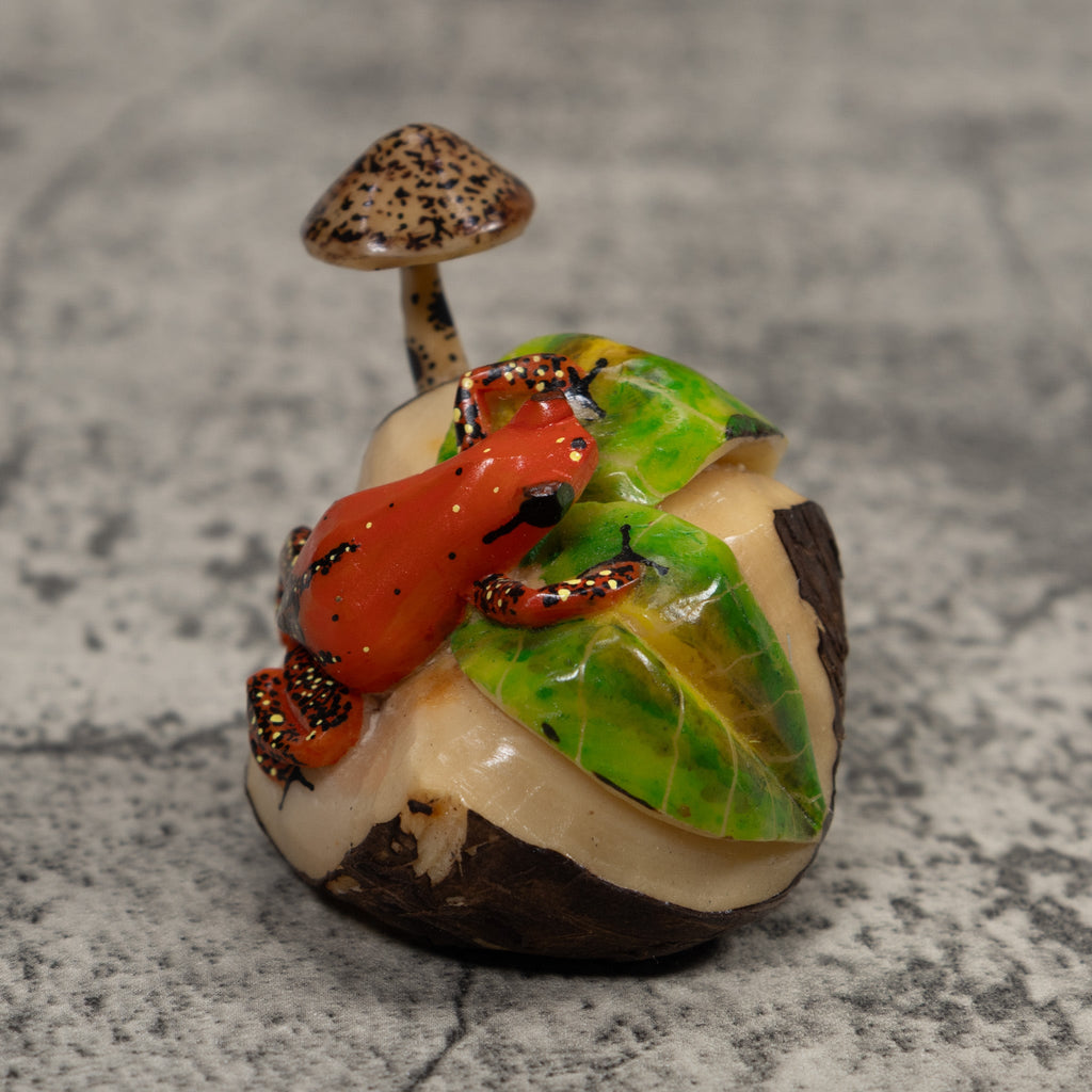 Poison Dart Frog With Mushroom Tagua Carving