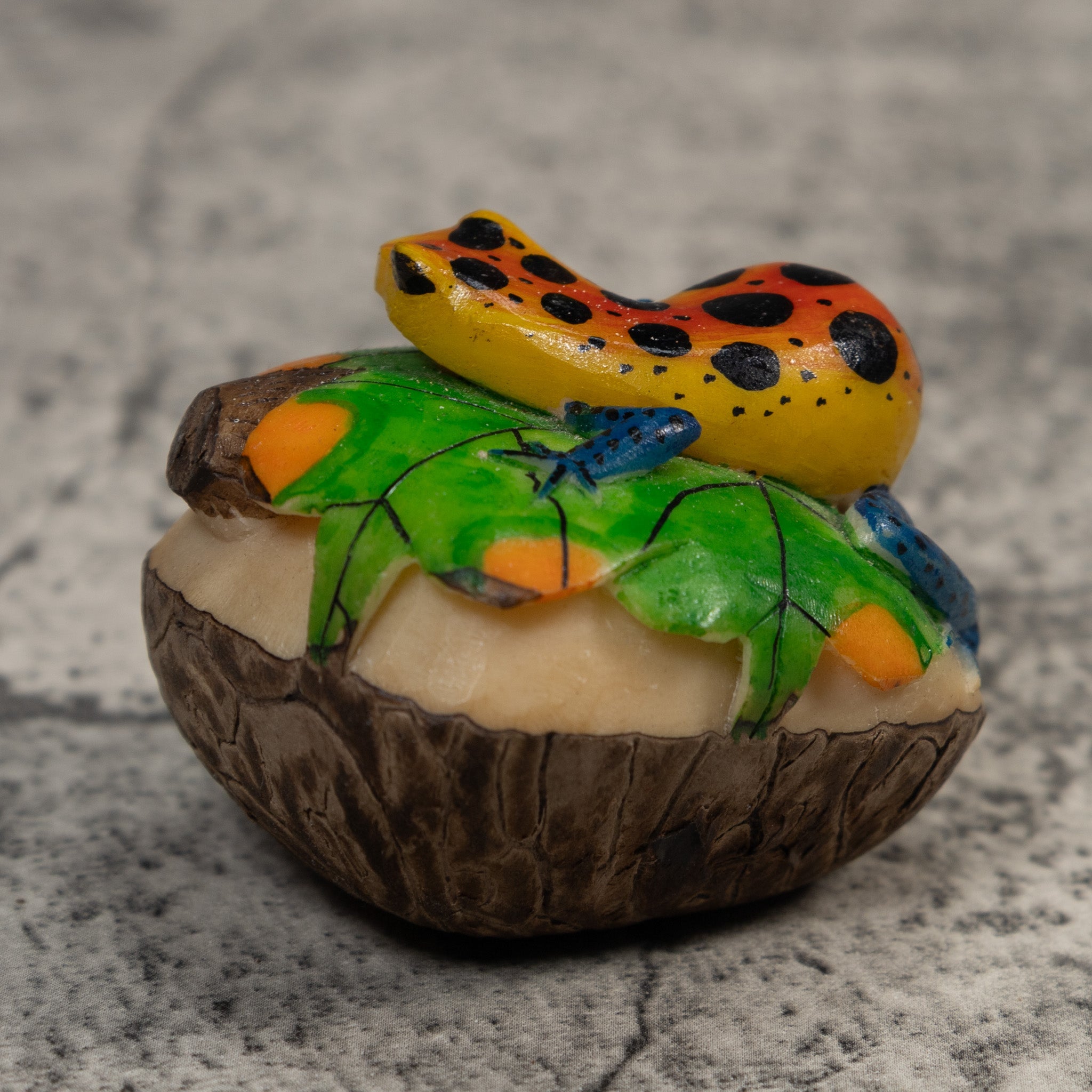 Orange Yellow And Blue Poison Dart Frog Tagua Carving
