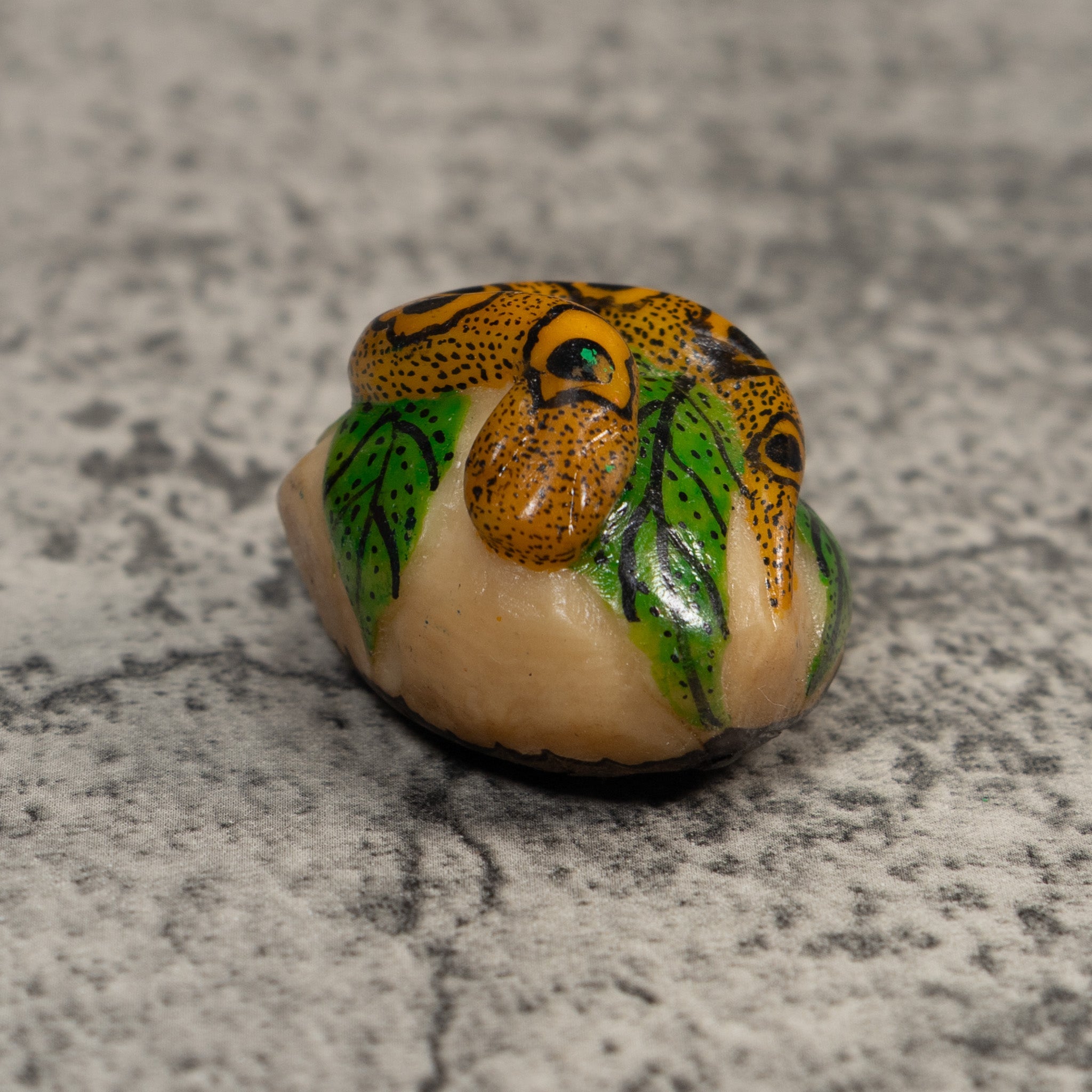 Orange Black And Green Snake Reptile Tagua Carving