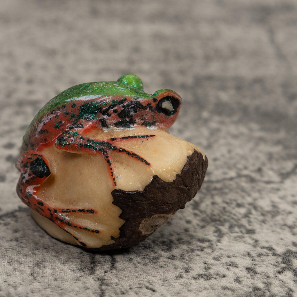 Green Orange And Black Frog Tagua Carving