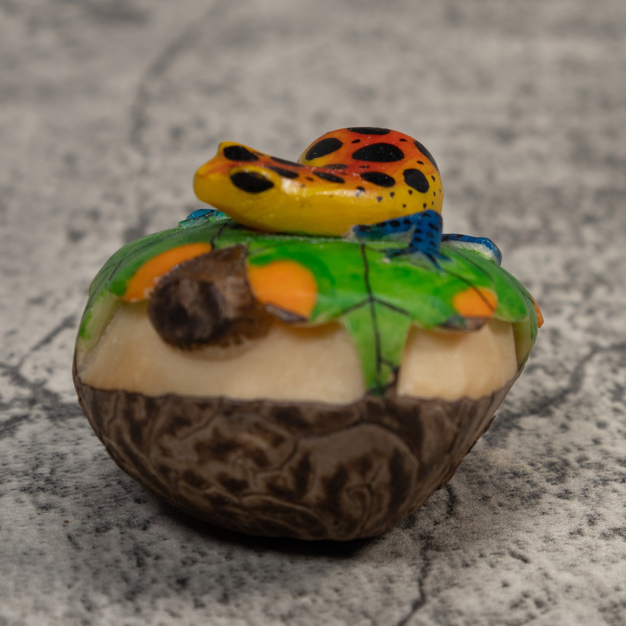 Orange Yellow And Blue Poison Dart Frog Tagua Carving