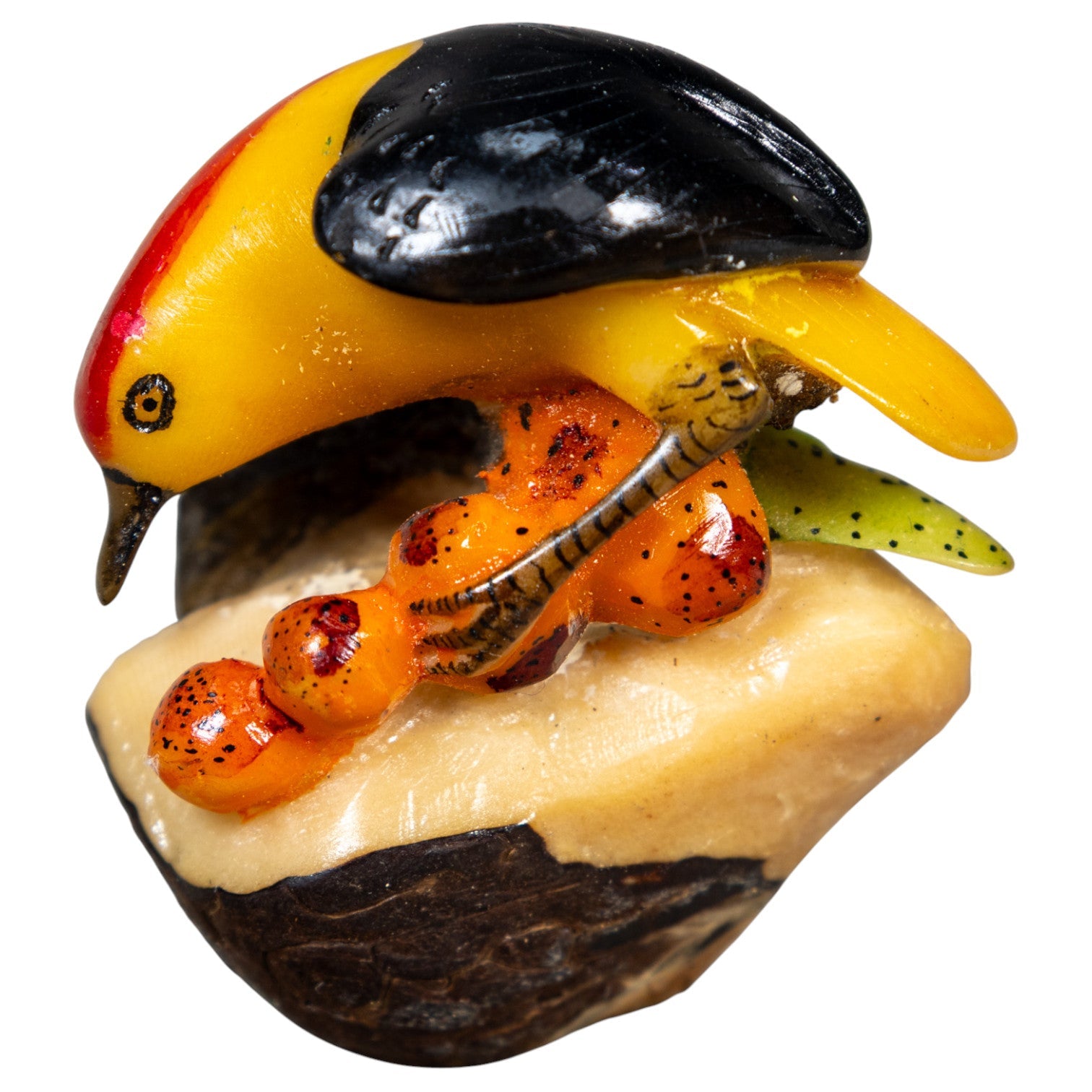 Red Yellow And Black Oriole Bird Tagua Carving