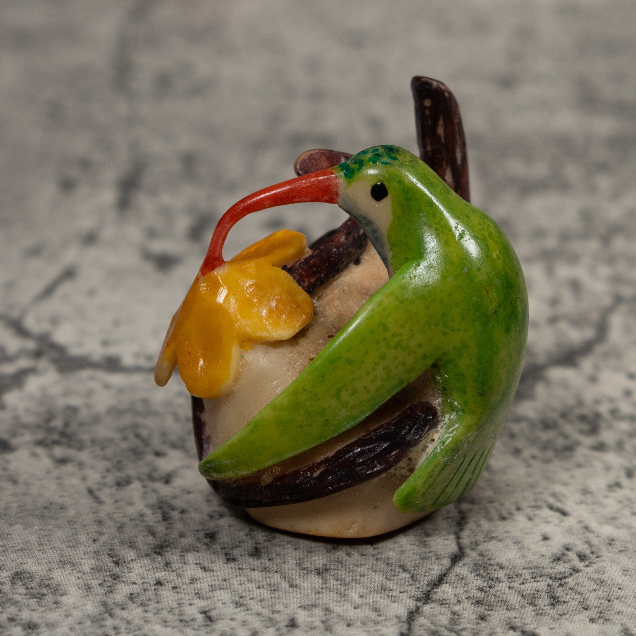 Vintage Red Yellow And Green Hummingbird Tagua Carving