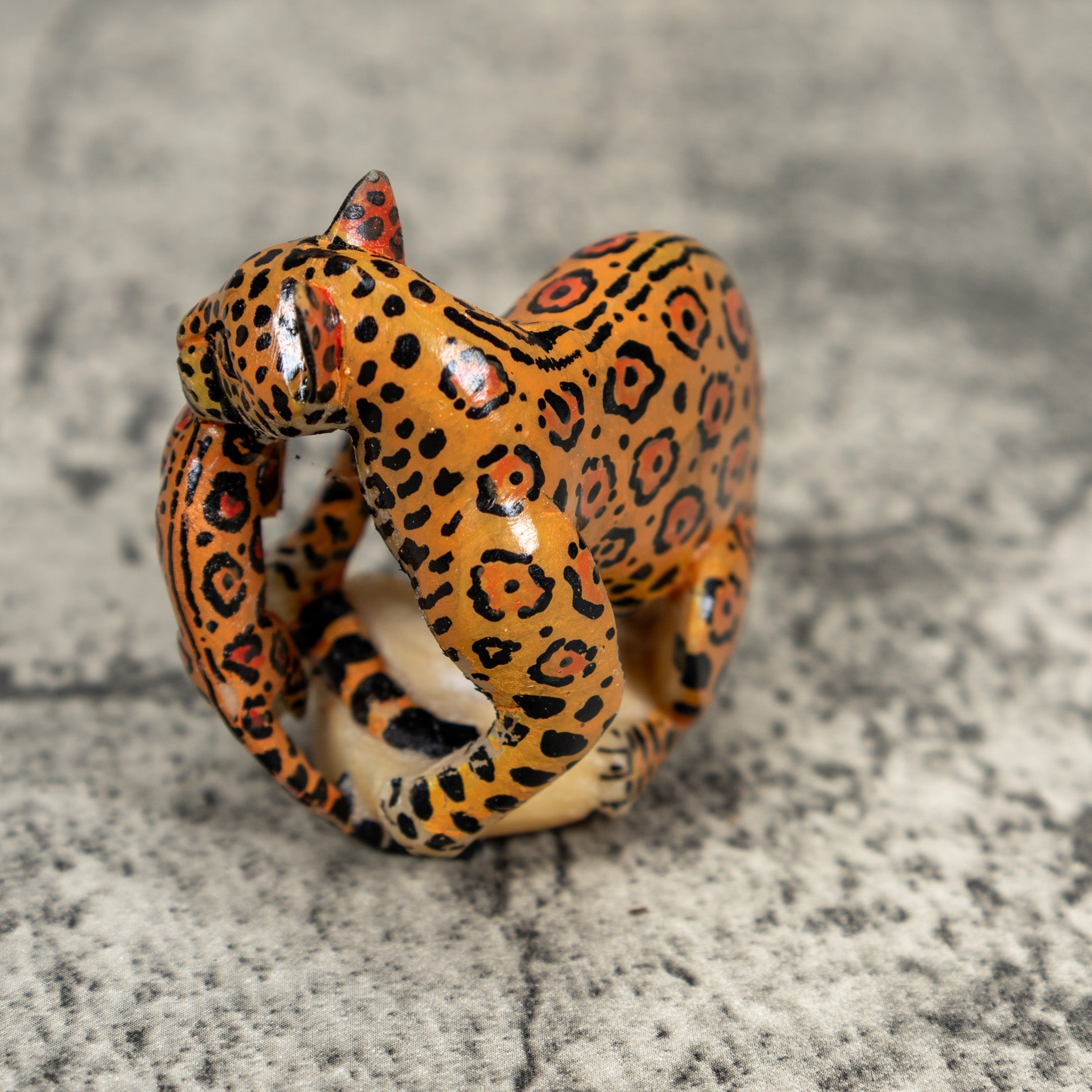 Black And Orange Jaguar Cat With Kitten Tagua Carving