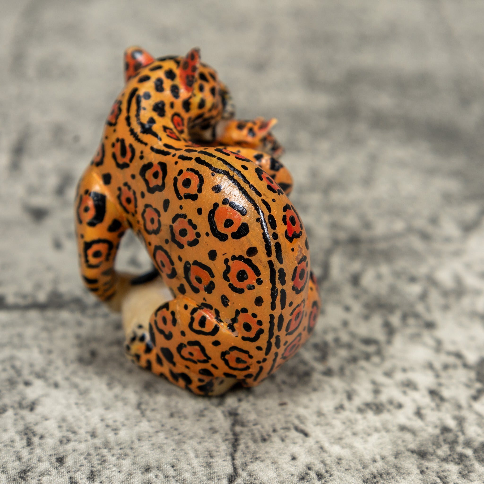 Black And Orange Jaguar Cat With Kitten Tagua Carving