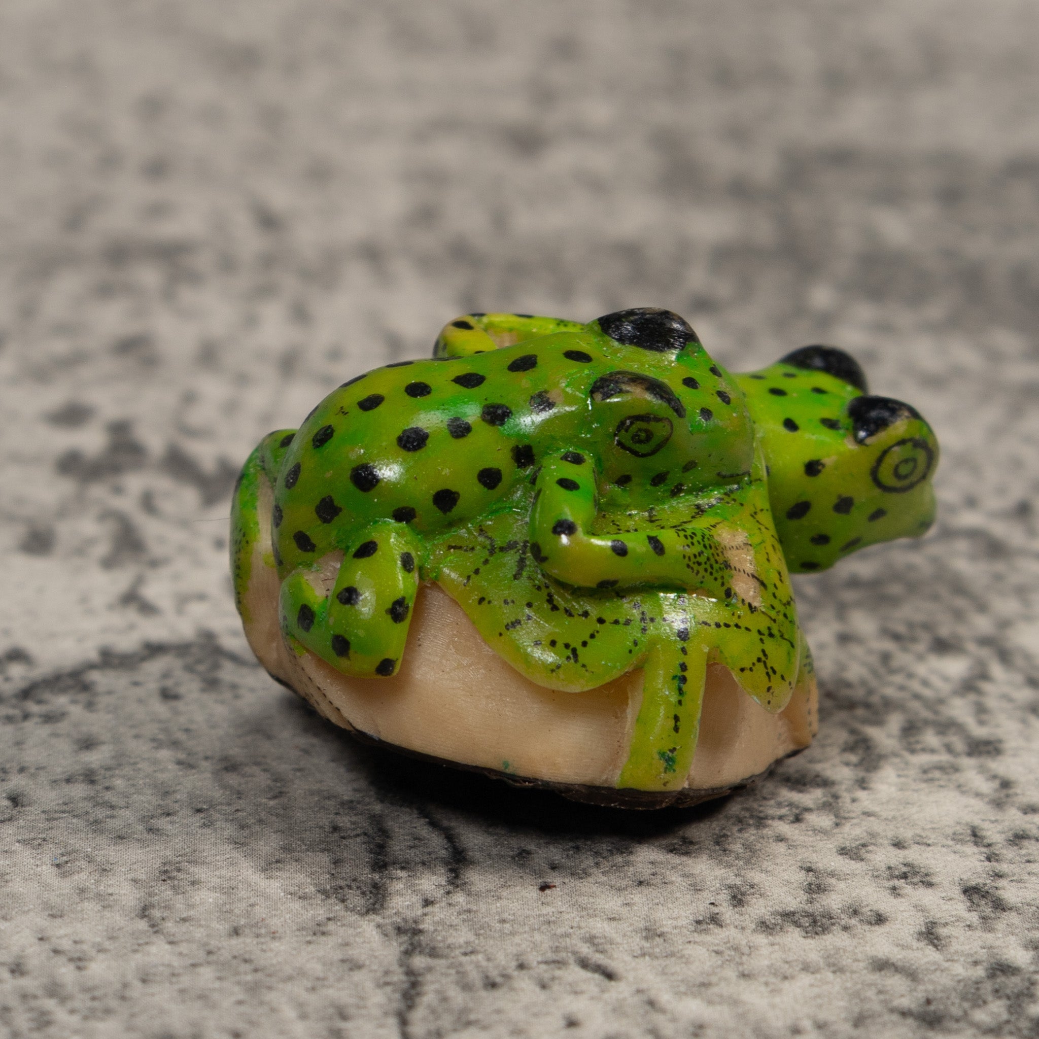 Double Black And Green Rainforest Frog Tagua Carving