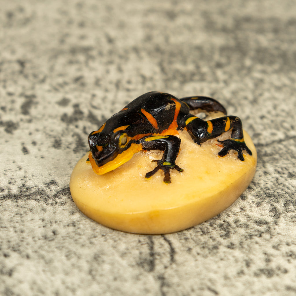 Vintage Black And Gold Frog Tagua Carving