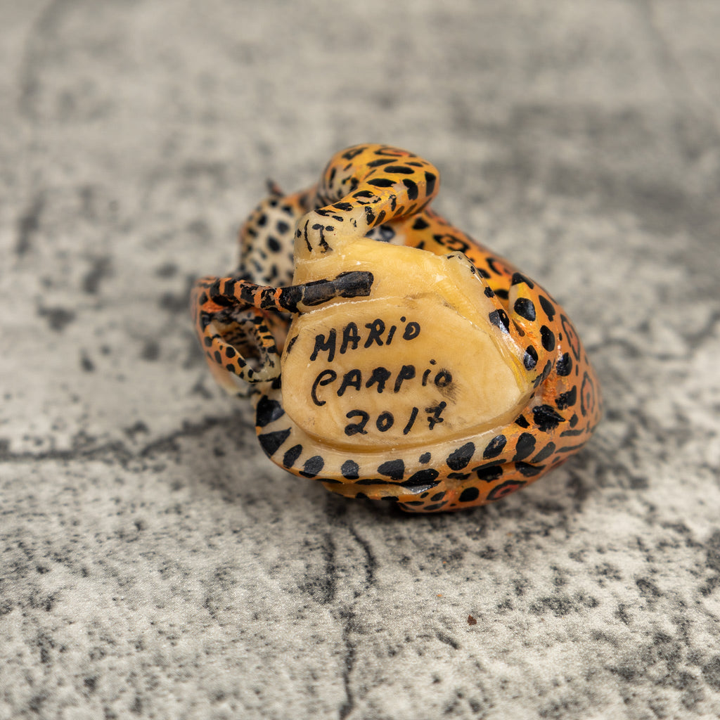 Black And Orange Jaguar Cat With Kitten Tagua Carving
