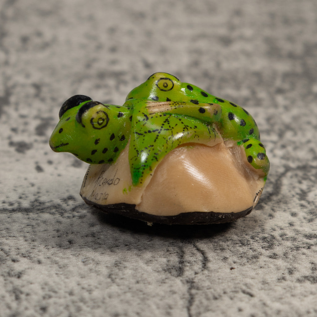 Double Black And Green Rainforest Frog Tagua Carving