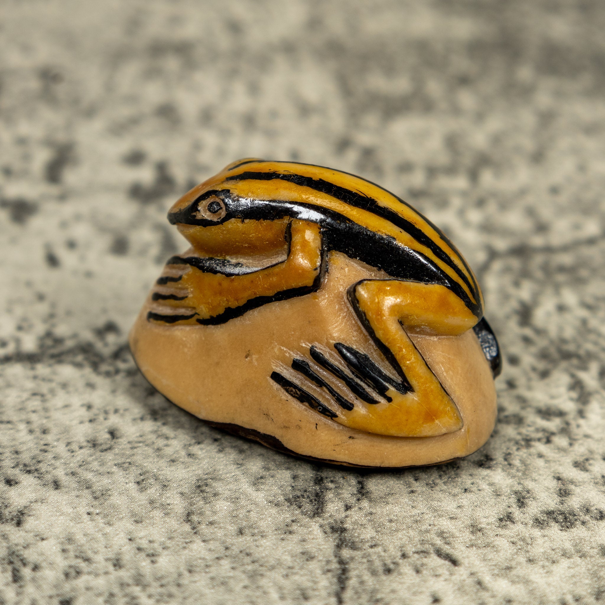 Vintage Black And Gold Rainforest Frog Tagua Carving
