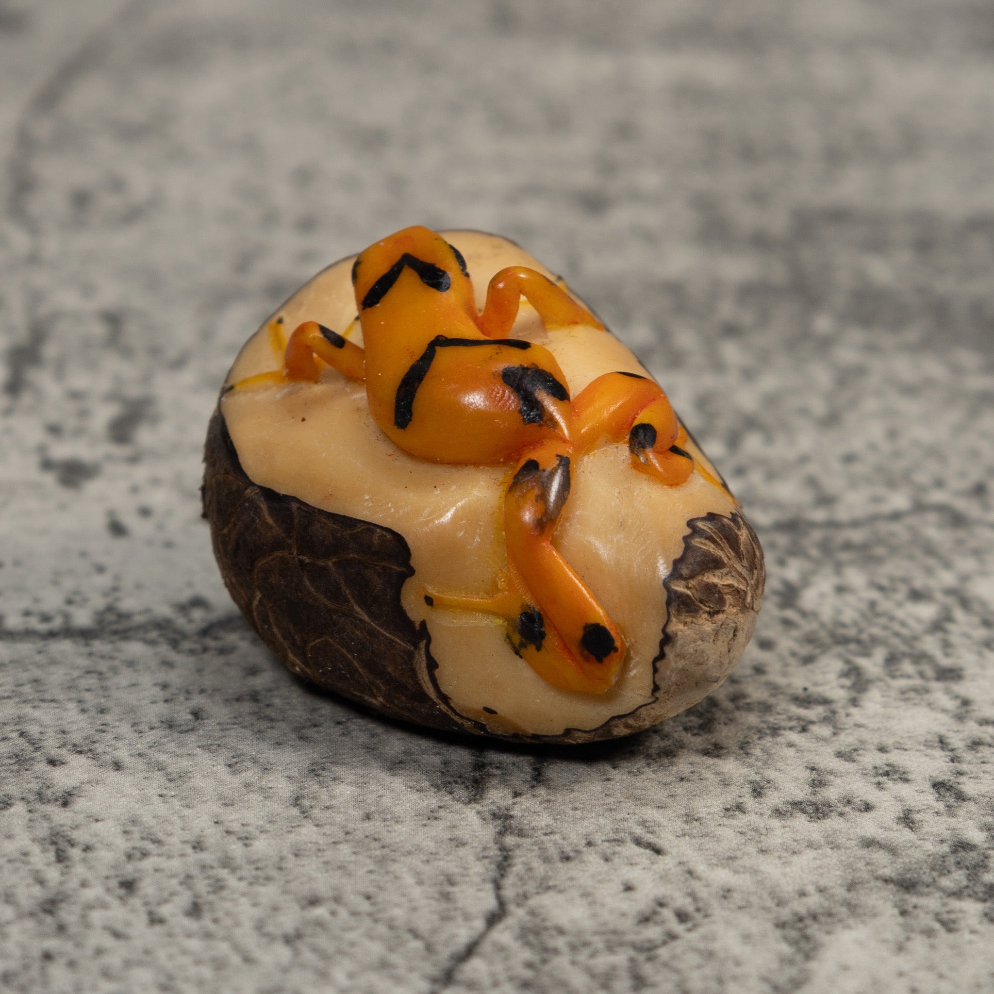 Vintage Black And Golden Frog Tagua Carving