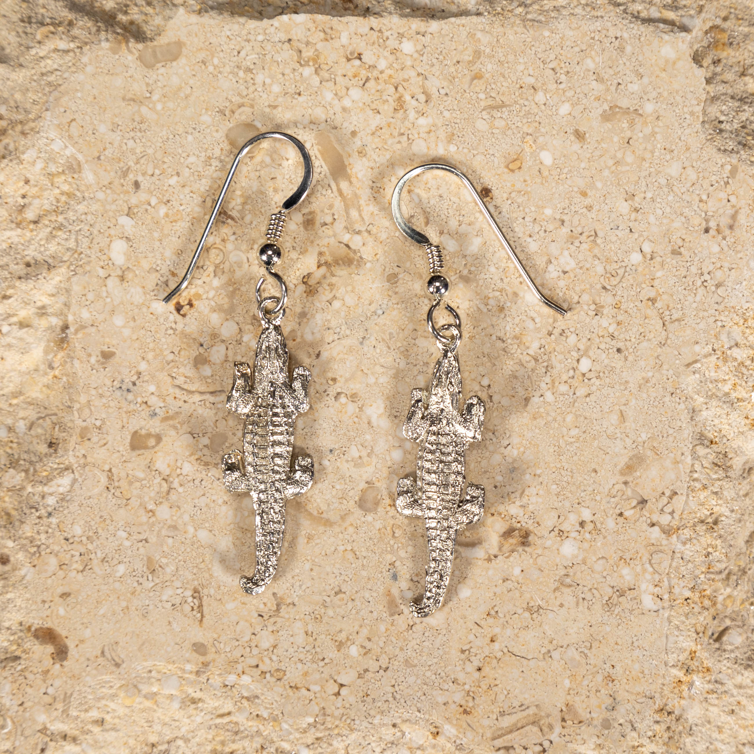 Sterling Silver Caiman Crocodile Earrings