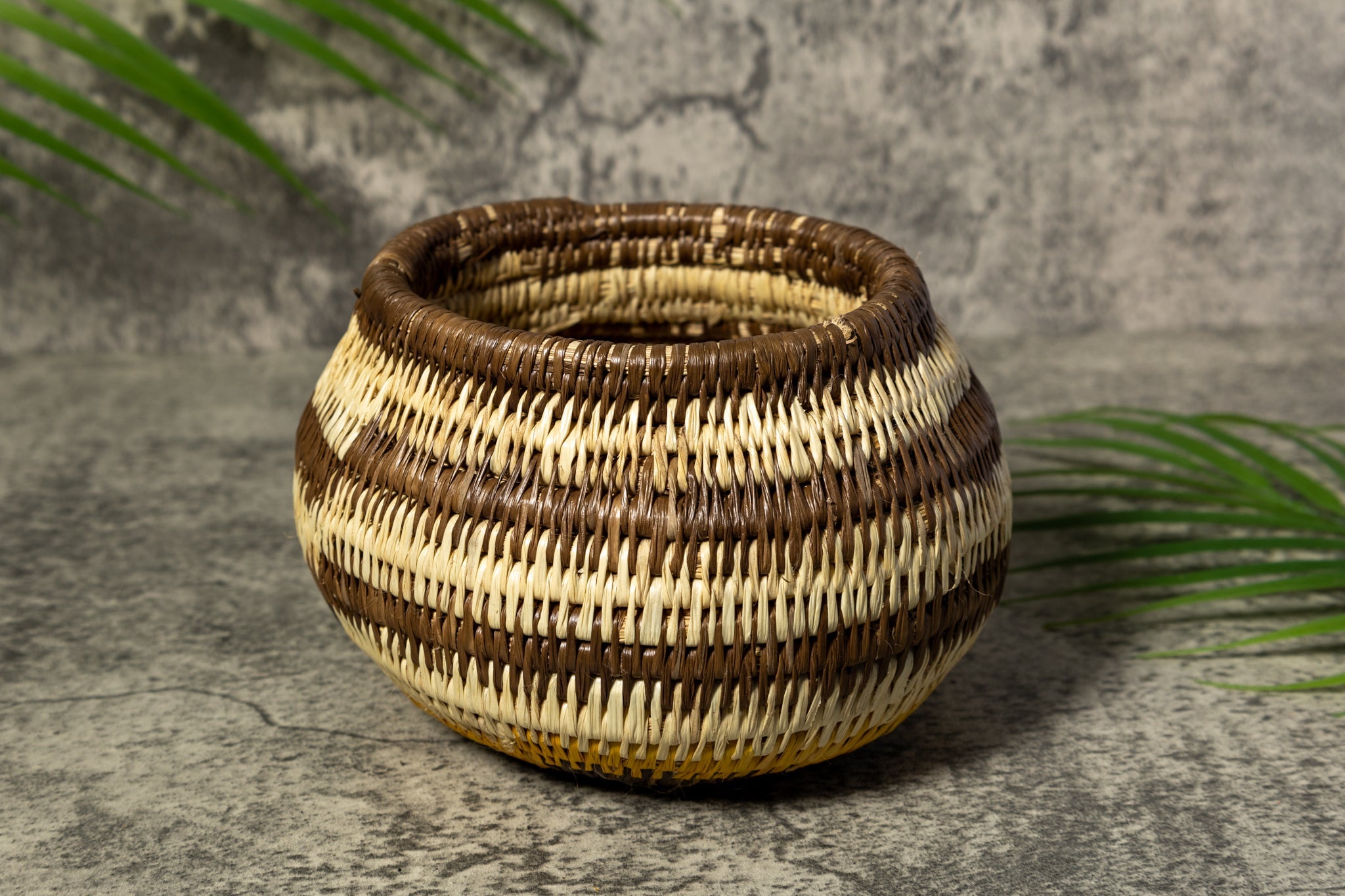 Brown and White Rainforest Vintage Basket