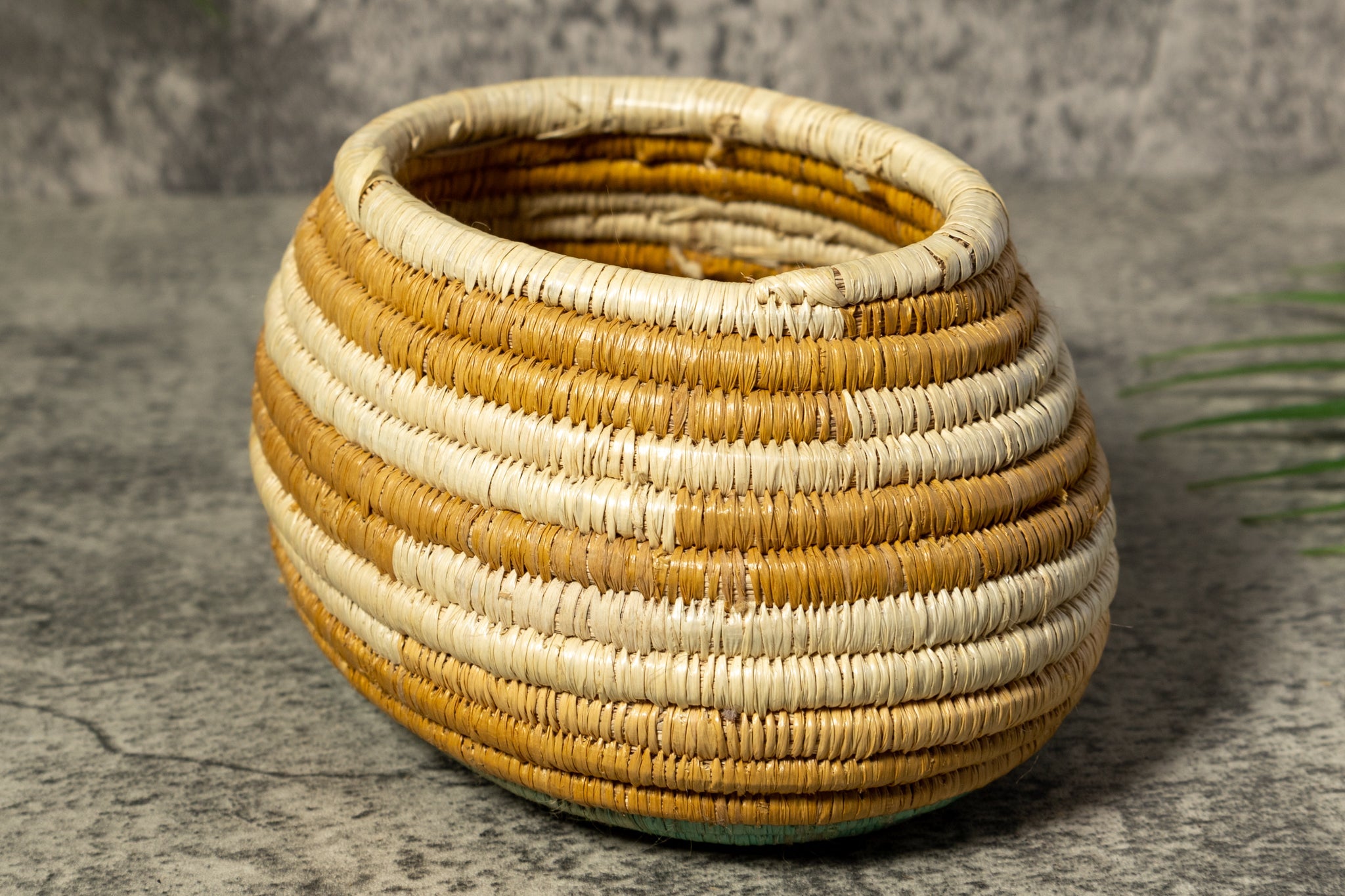 Turquoise Gold And White Rainforest Vintage Basket