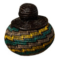 Green Gold And Gray Swirl Woven Basket With Top