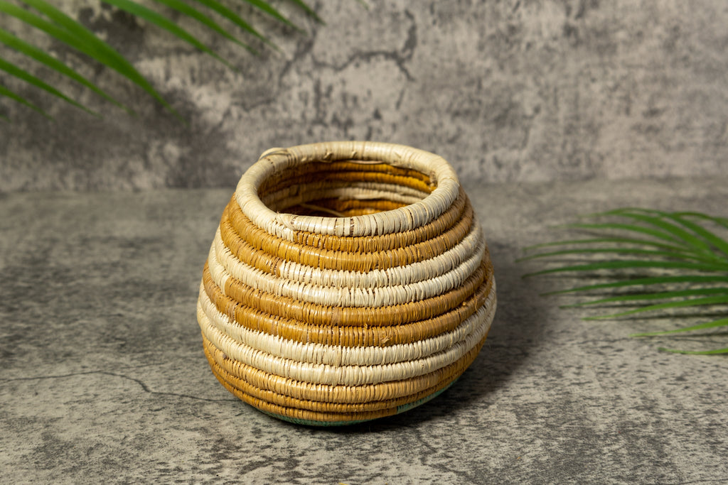 Turquoise Gold And White Rainforest Vintage Basket