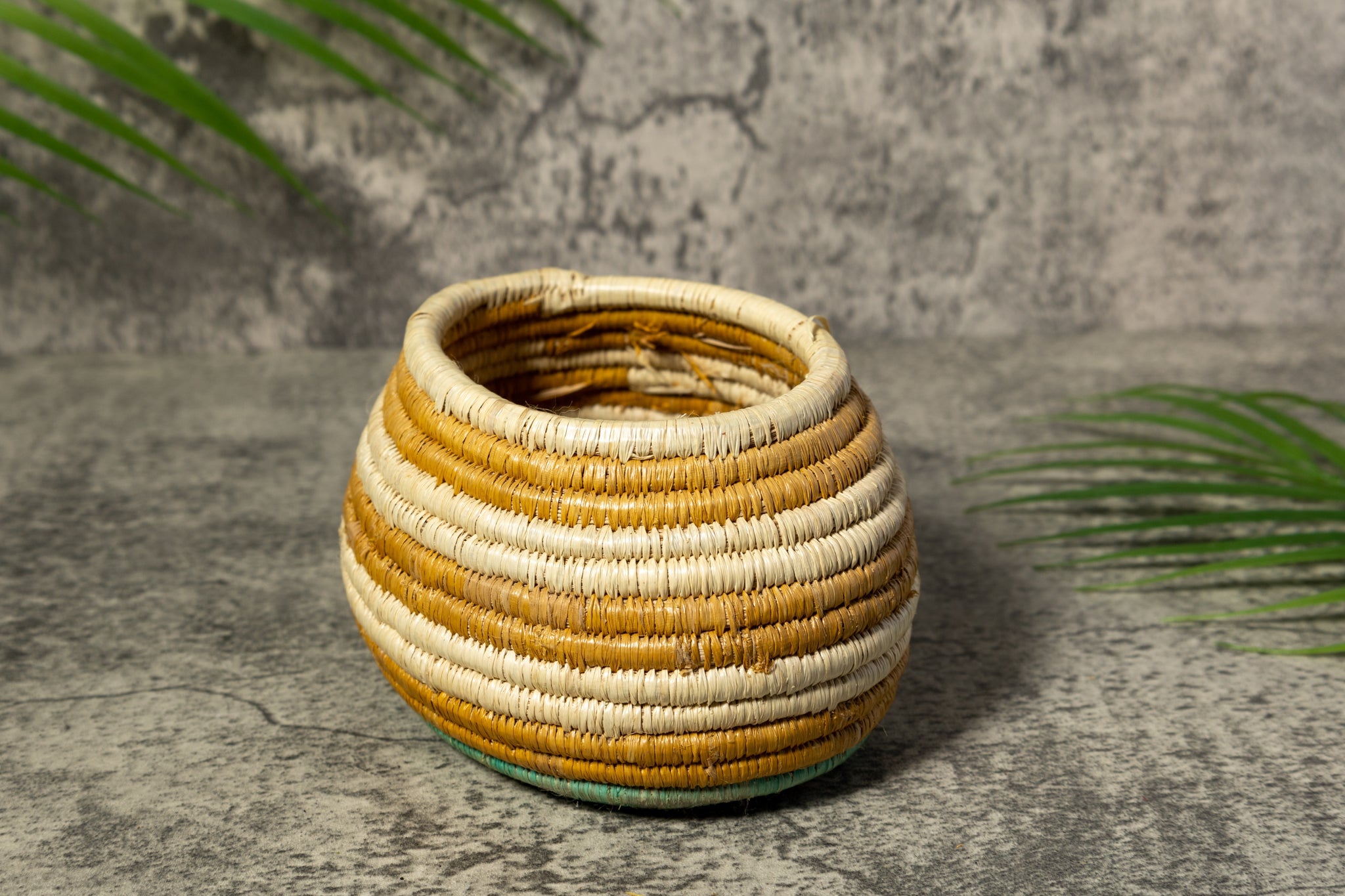 Turquoise Gold And White Rainforest Vintage Basket