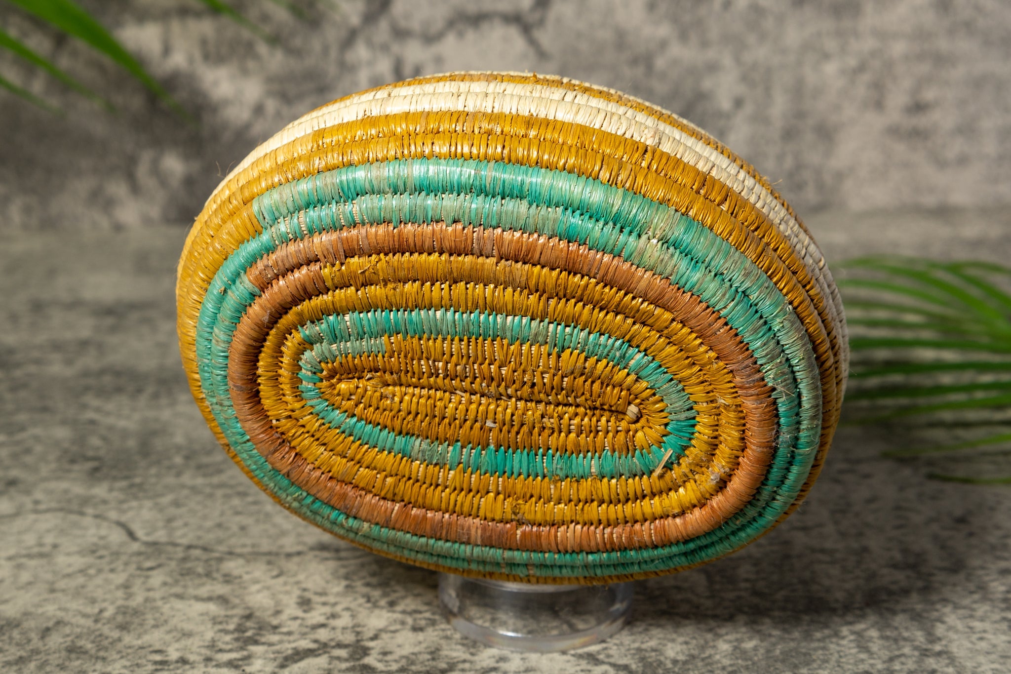 Turquoise Gold And White Rainforest Vintage Basket