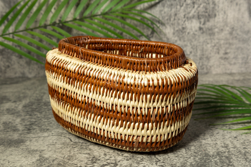 Oval Brown and White Vintage Basket