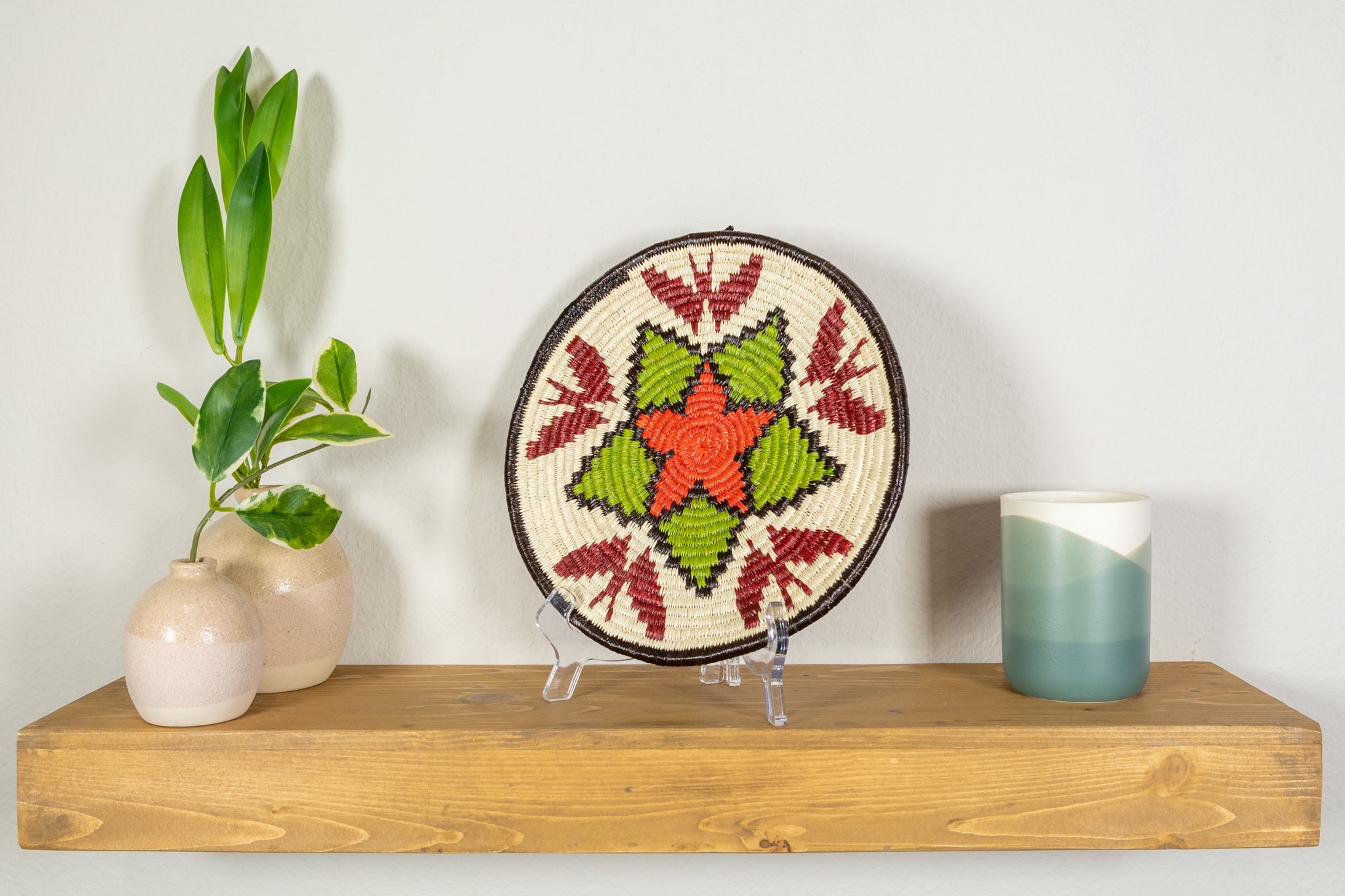 Green And Red Flower with Butterflies Basket Plate