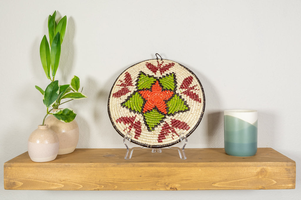 Green And Red Flower with Butterflies Basket Plate
