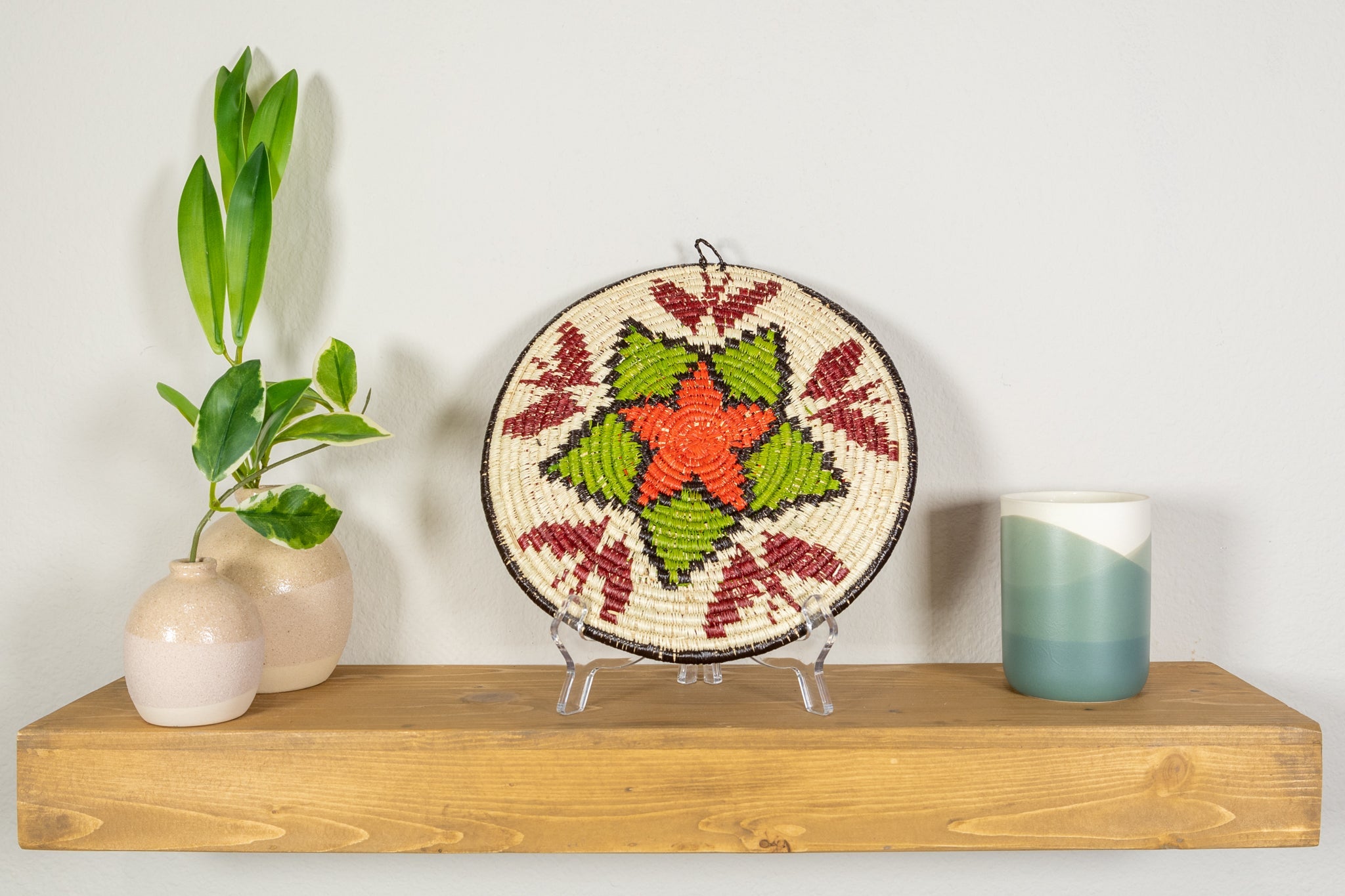 Green And Red Flower with Butterflies Basket Plate