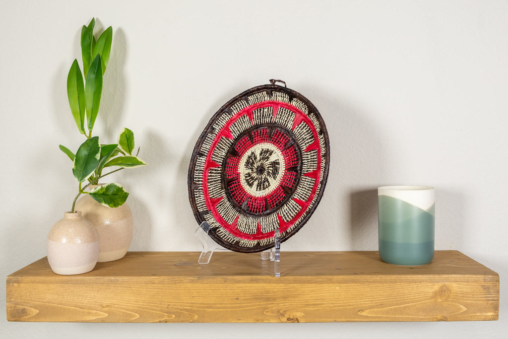 Black Red And White Solar Sunrise Basket Plate