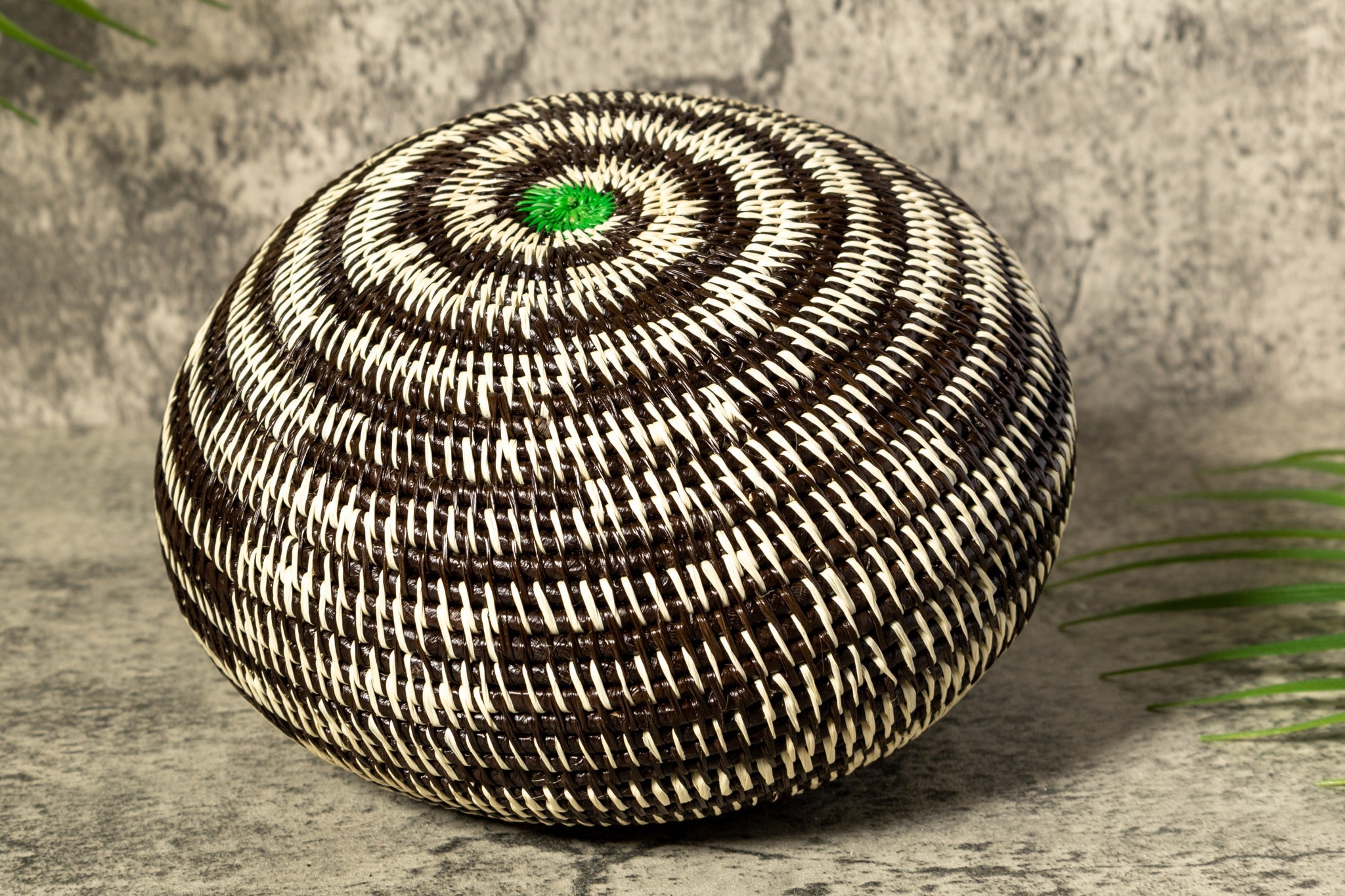 Black And White Tropical Enigma Woven Basket With Top