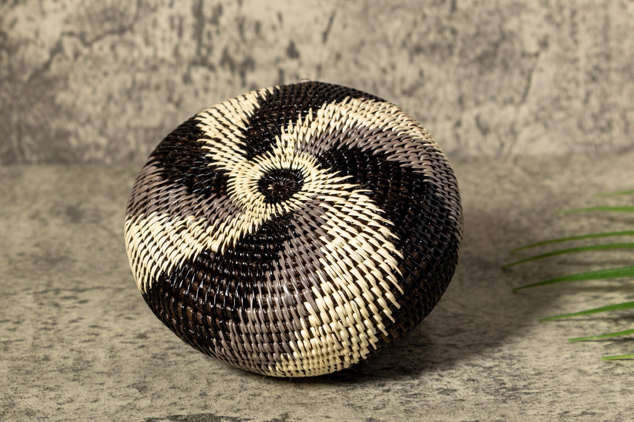 Black White And Gray Woven Basket With Top