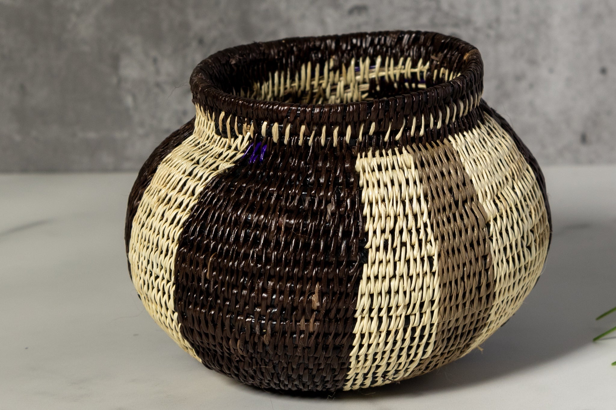 Black White And Green Woven Basket