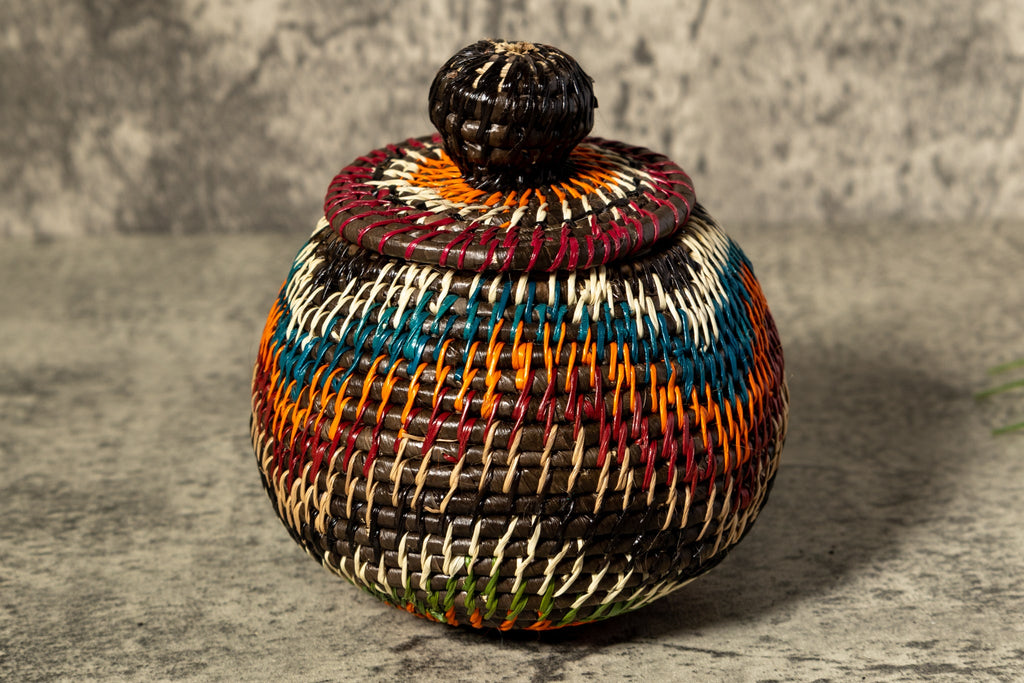 Orange Green Rainforest Serenity Woven Basket With Top