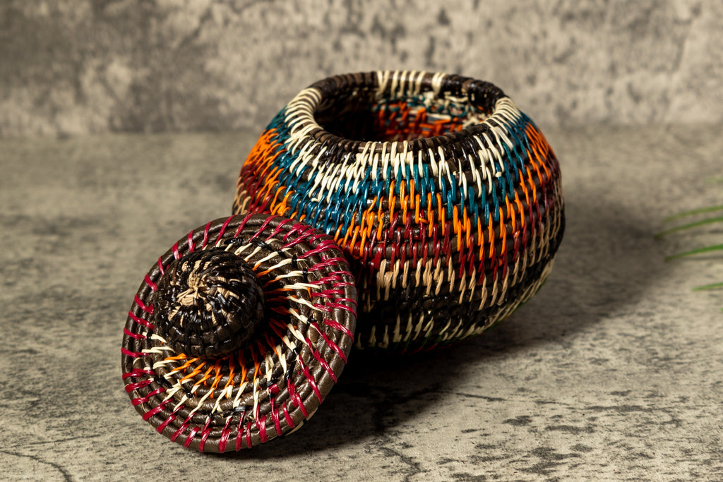 Orange Green Rainforest Serenity Woven Basket With Top
