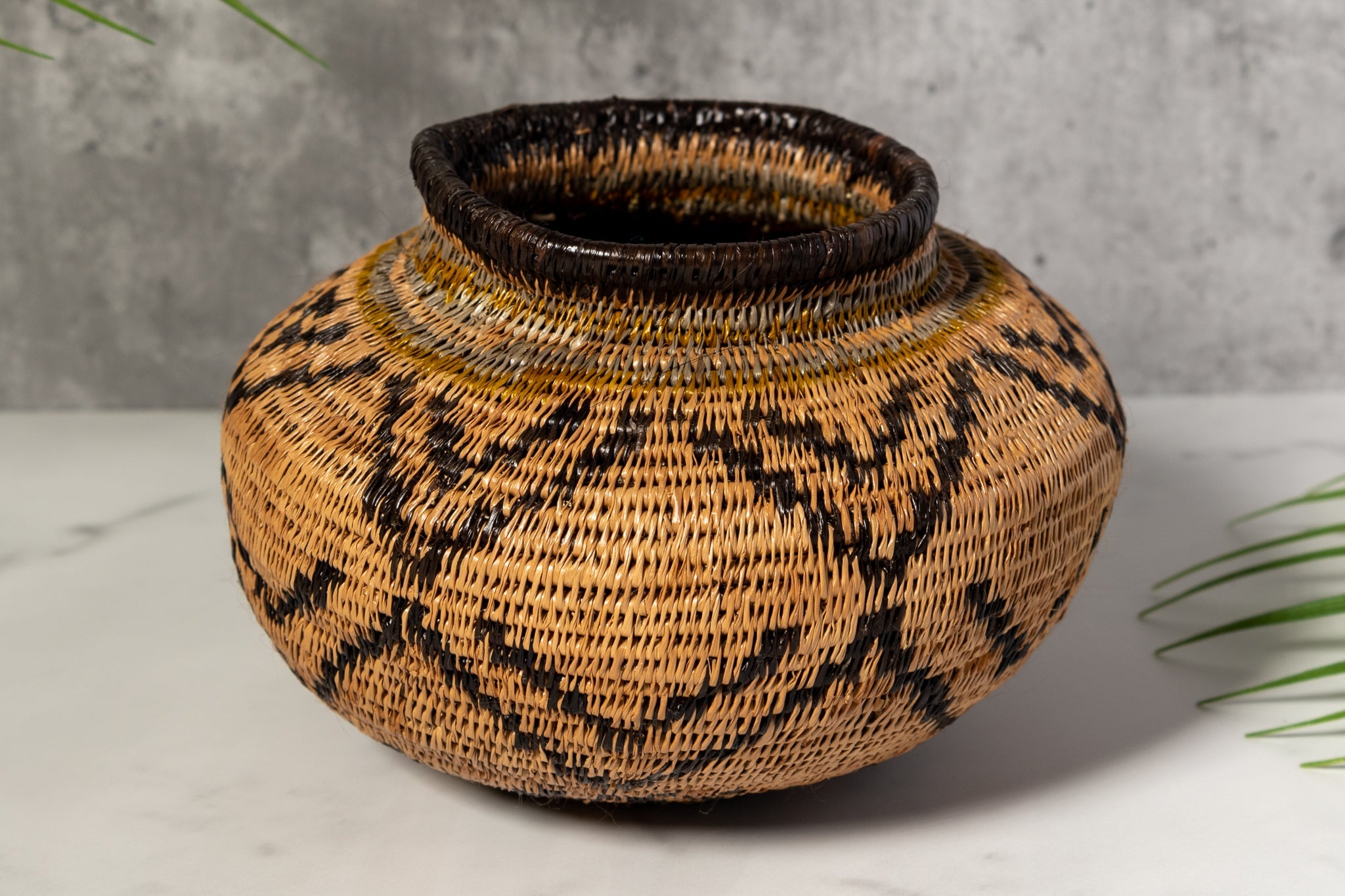 Brown And Black Southwest Design Woven Basket