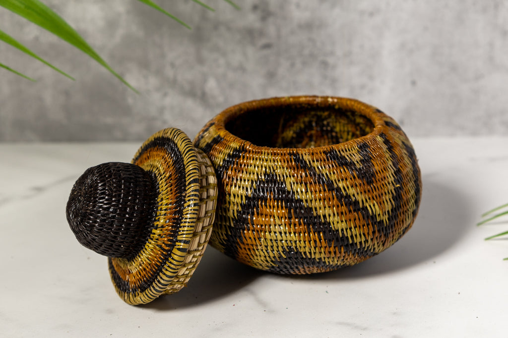 Brown Forest Chimes Woven Basket With Top