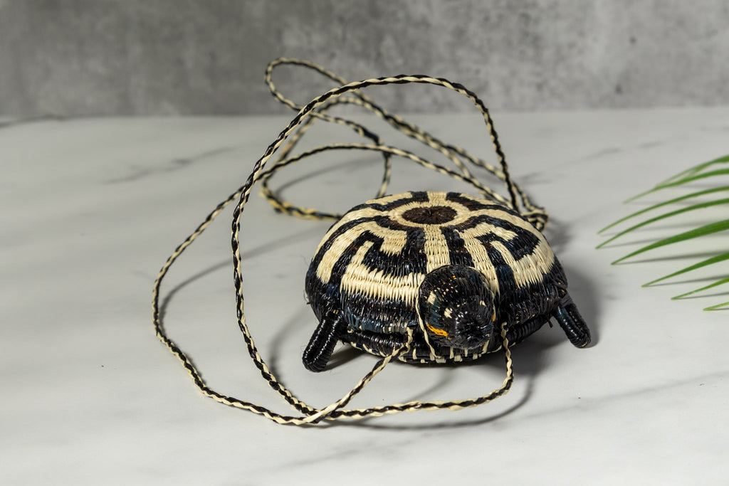 Black And White Turtle Purse Woven Basket