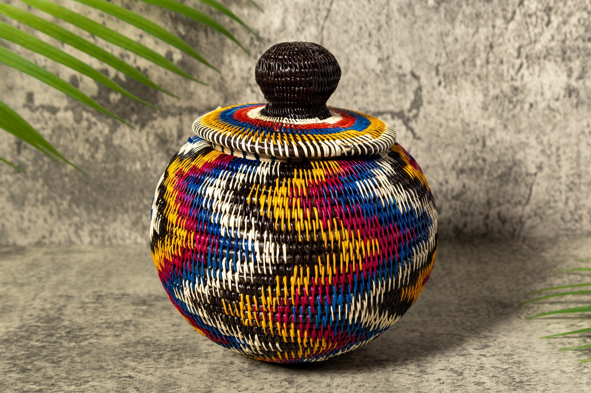 Rainbow Lightning Flash Woven Basket With Top