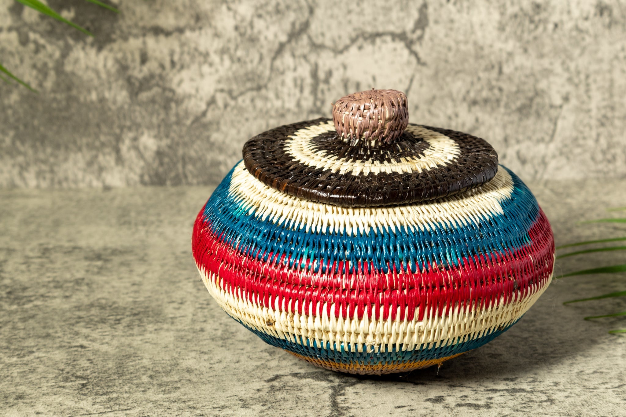 Rainbow Colors Woven Basket With Top