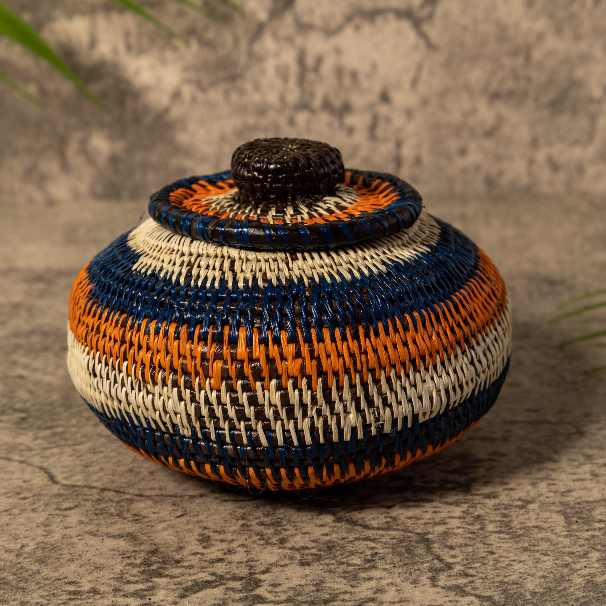 Orange Blue And White Rainforest Basket With Top