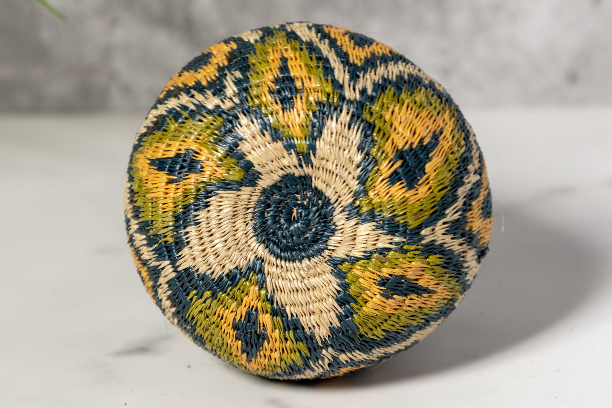 Small Gold Green And Gray Diamond Woven Basket
