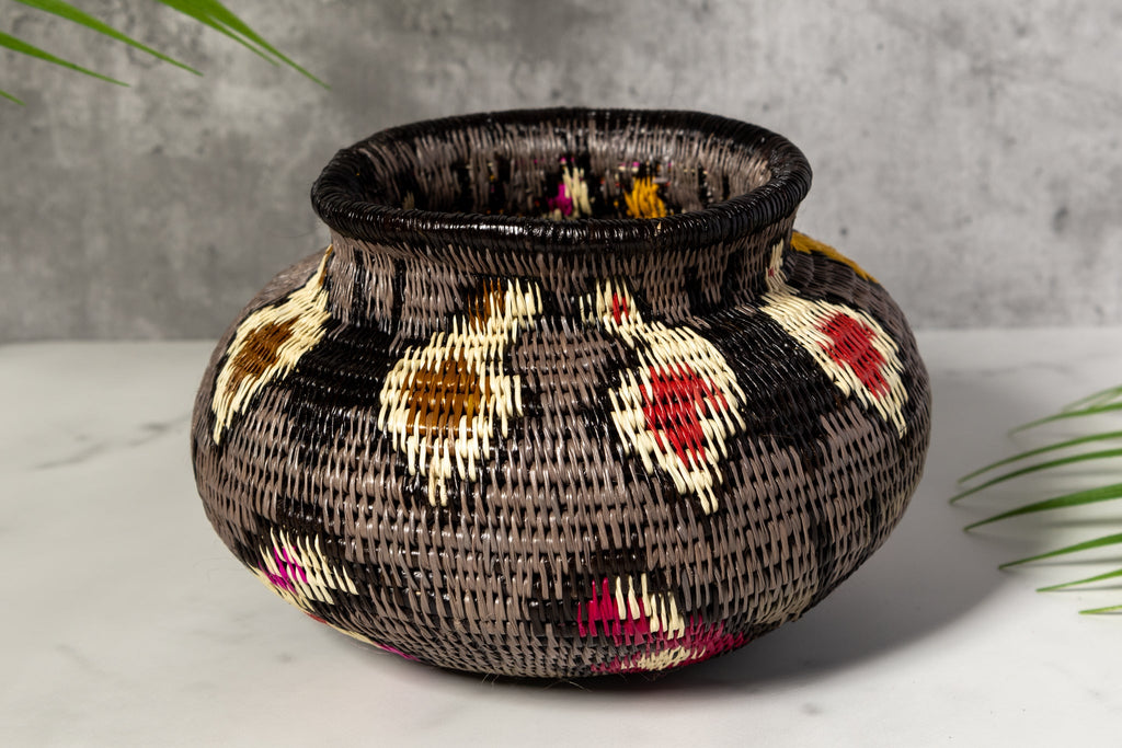 Gray With Multiple Butterflies Woven Basket