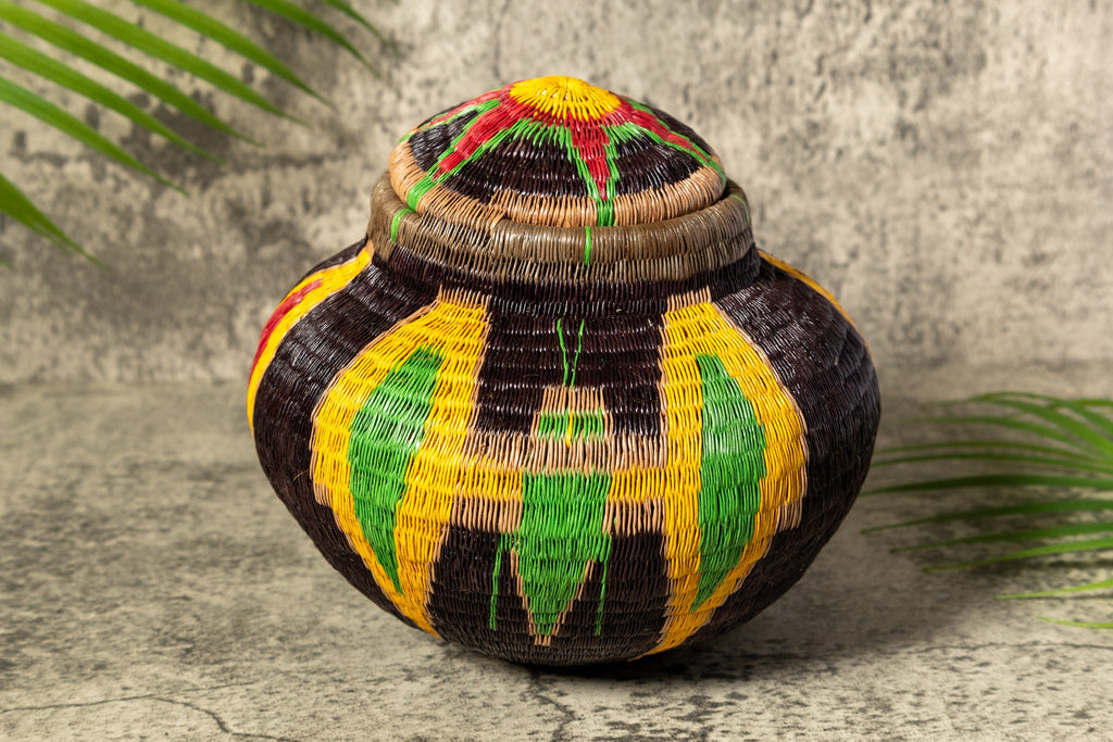 Super Black Gold Green Butterfly Woven Basket With Top