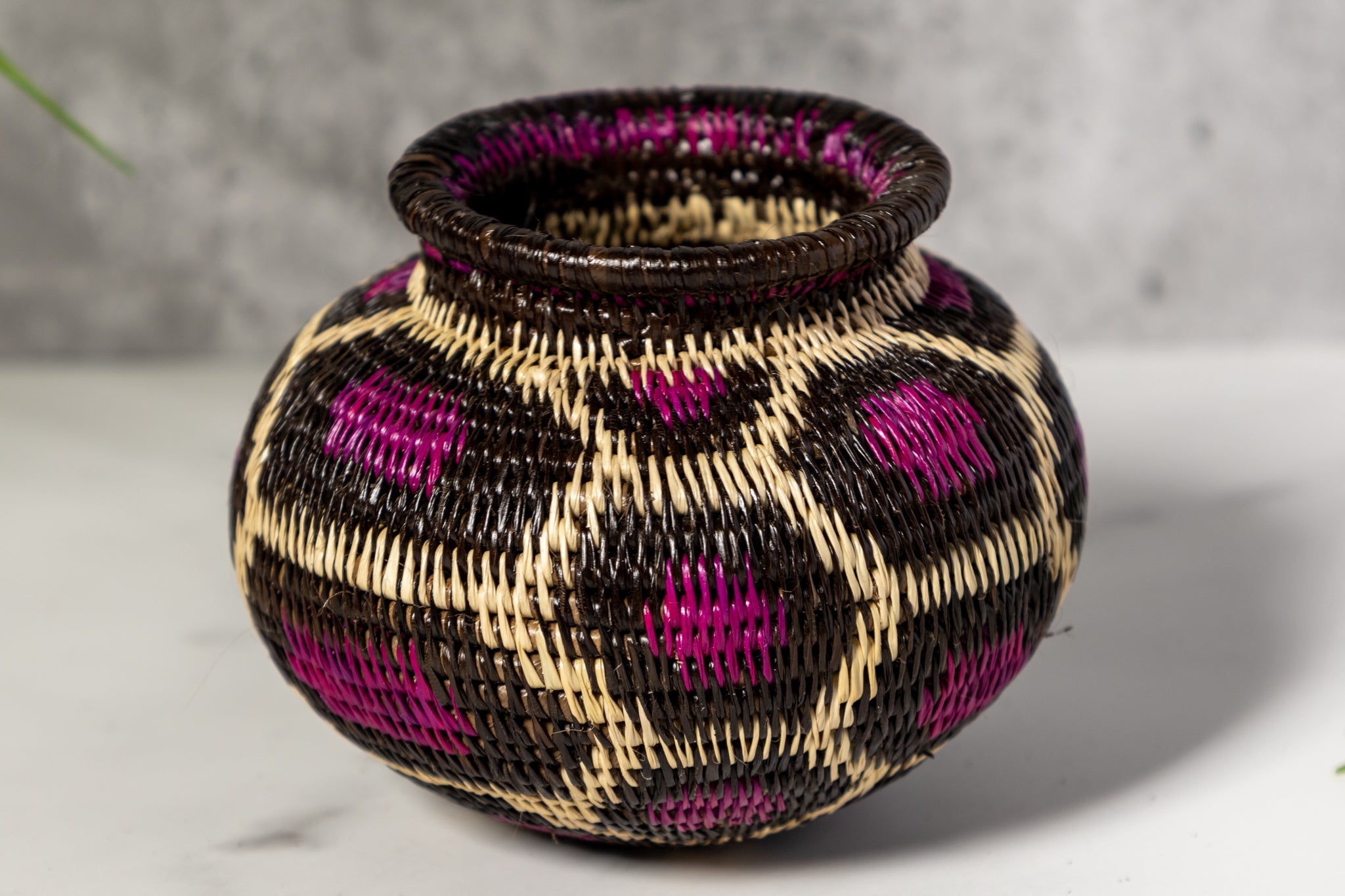 Purple White And Black Woven Basket