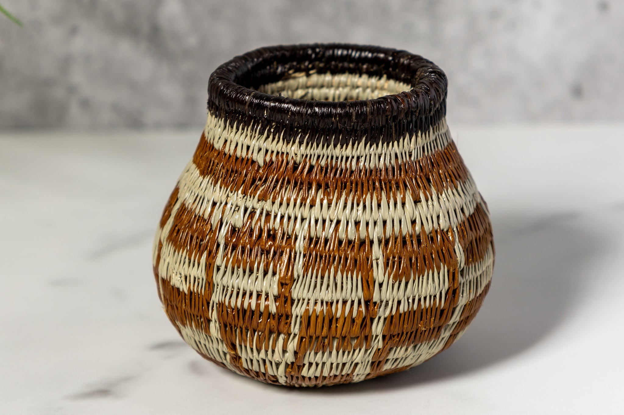 Small Brown And Gray Woven Basket